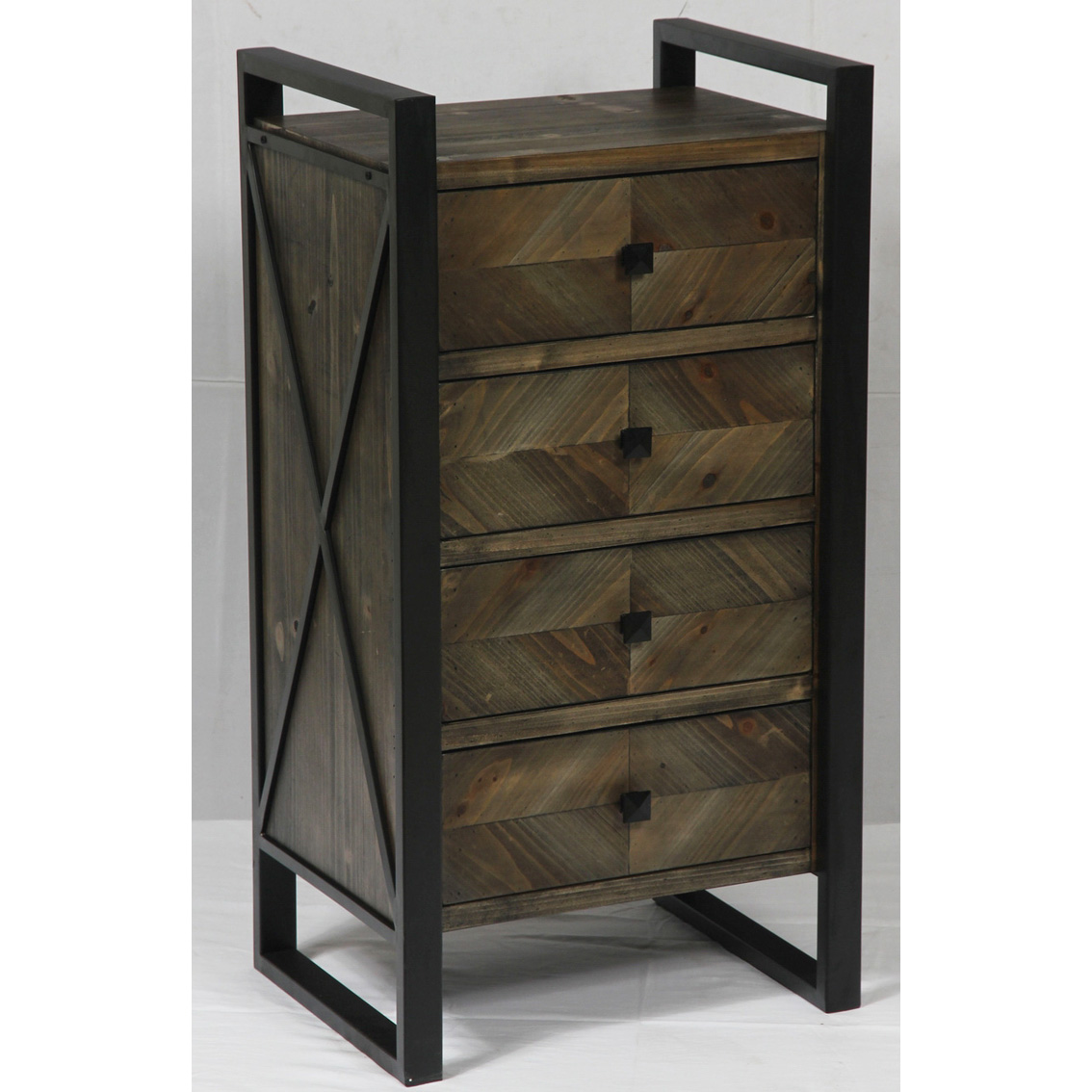 Heavy metal chest with 4 wood drawers