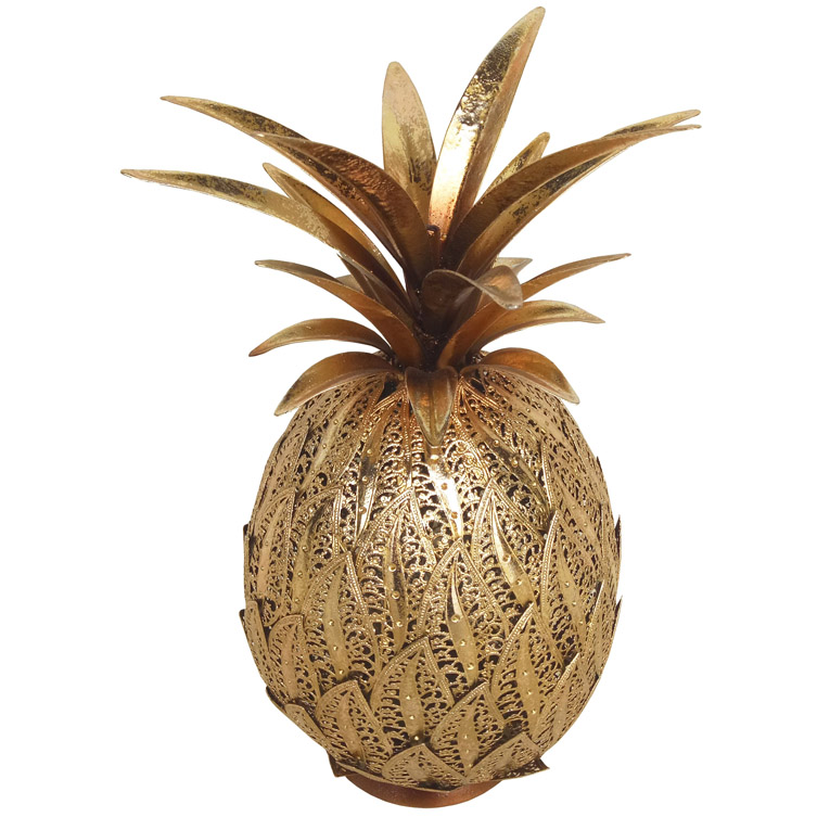 Foil Gold  Metal Pineapple Decor With Leaves
