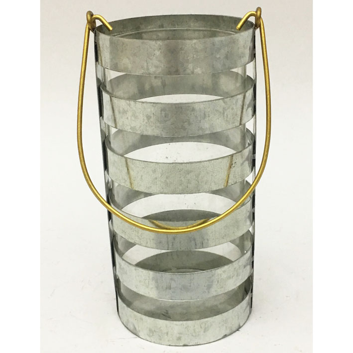 Galvanized Metal Candle Holder With Glass With Gold Handle