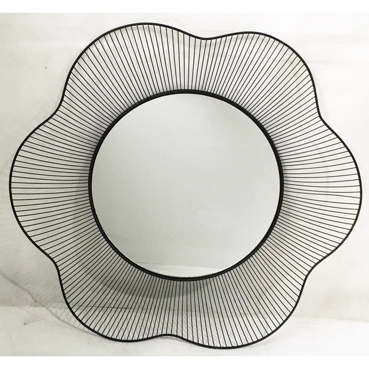 Black wire flower shape decorative mirror