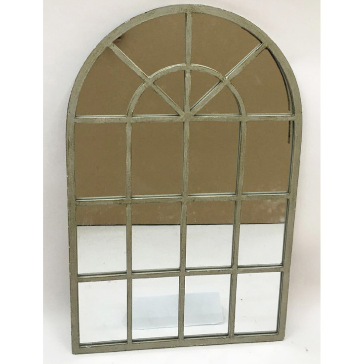 Distressed grey arched metal decorative mirror