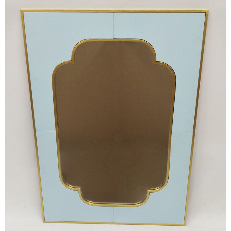 Gold rim metal framed with blue wood edge decorative mirror