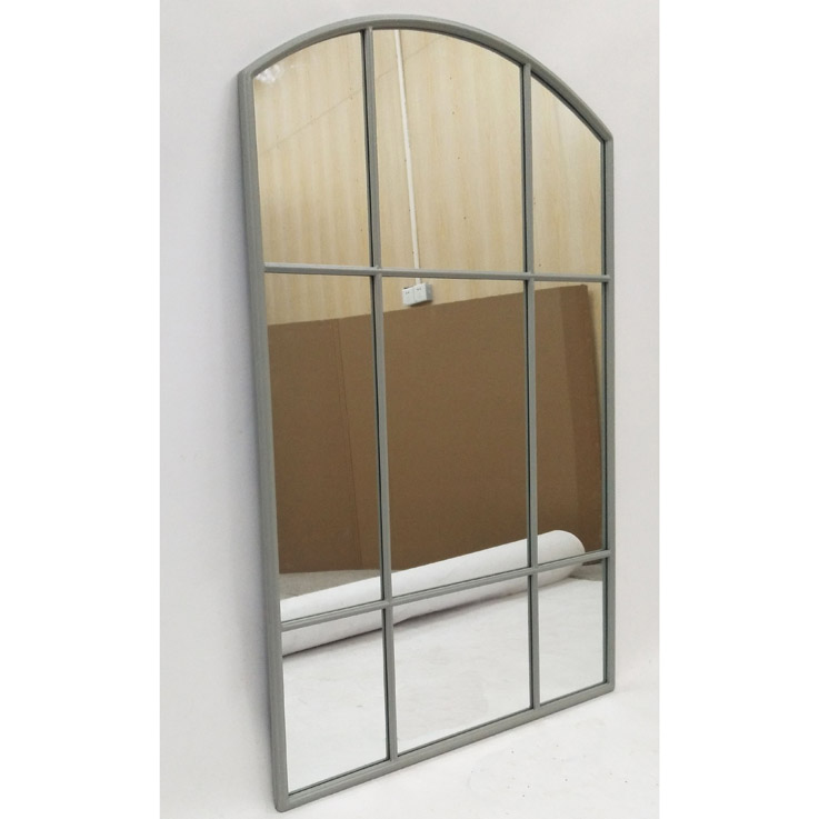 Distressed grey arched metal decorative mirror 