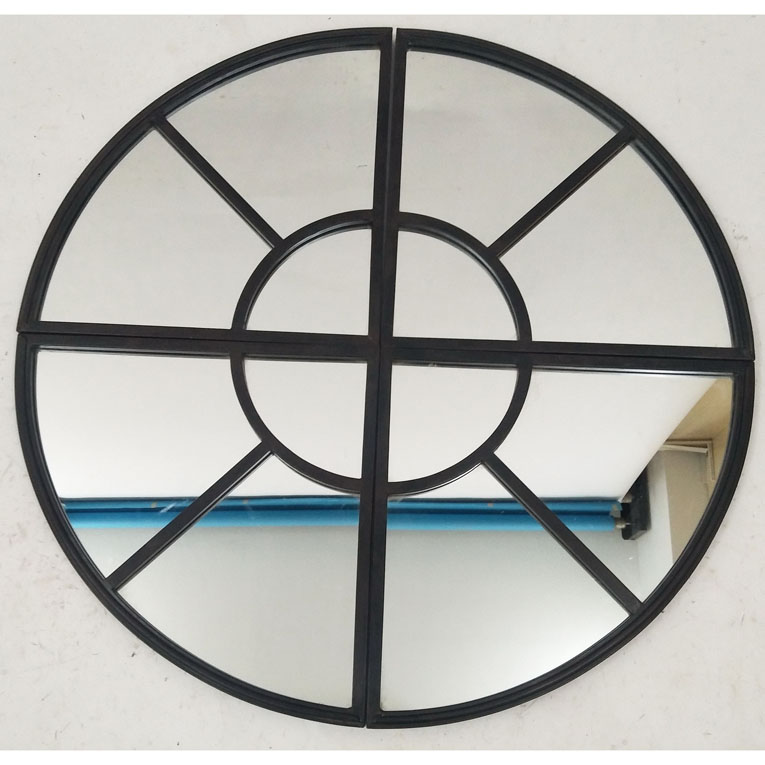 4 pcs quarter mirror to be 1round black metal decorative mirror 