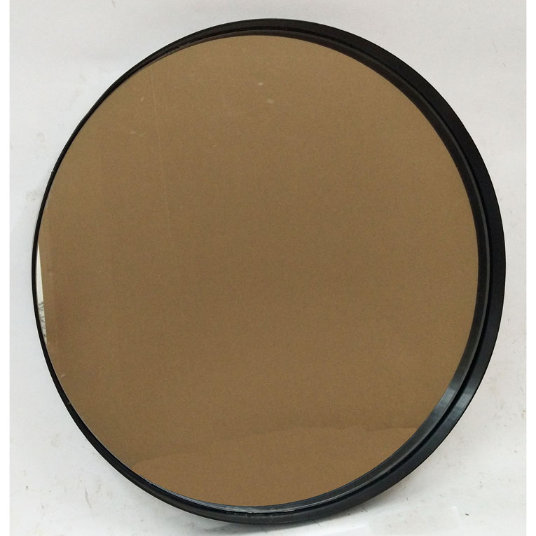 Black round wide metal framed decorative mirror