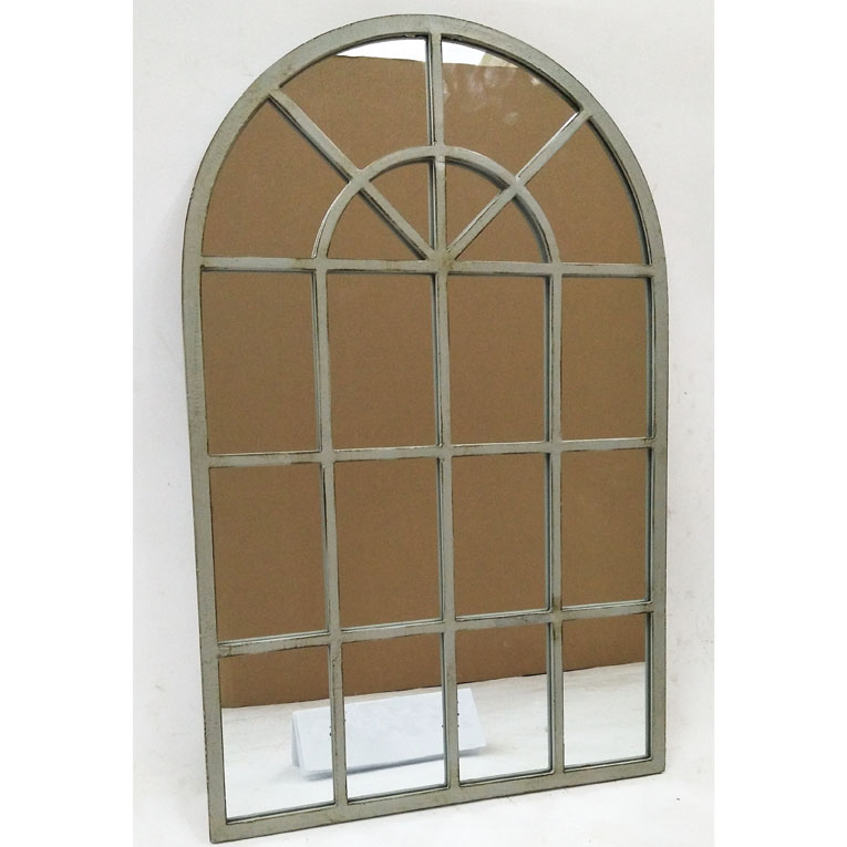 Distressed grey arched metal decorative mirror