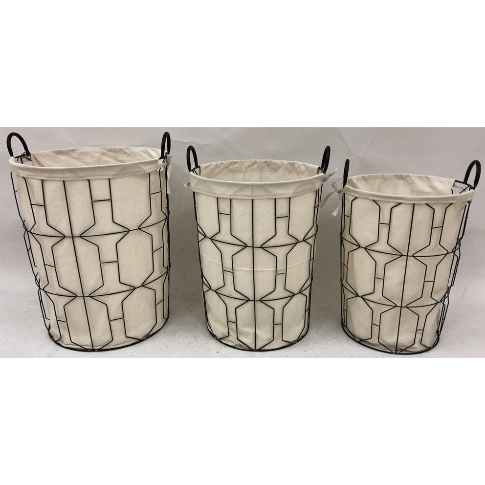 S/3 round Wire hamper with lining