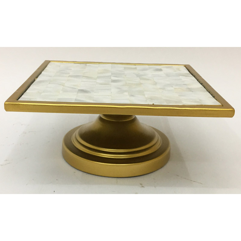 Square sea shell cake stand with gold metal stand