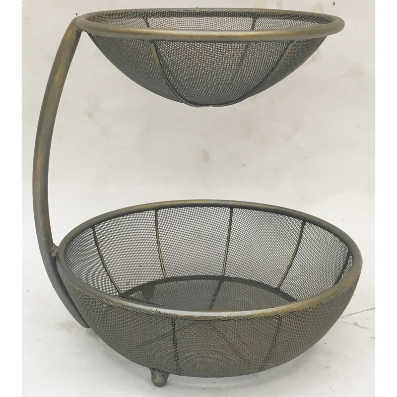 Gunmetal color 2 tiers metal fruit basket