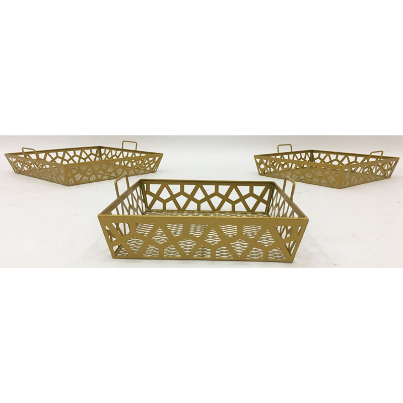 S/3 gold color metal laser cutting fruit basket