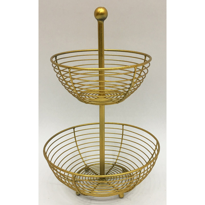 2 tiers round gold color wire fruit basket