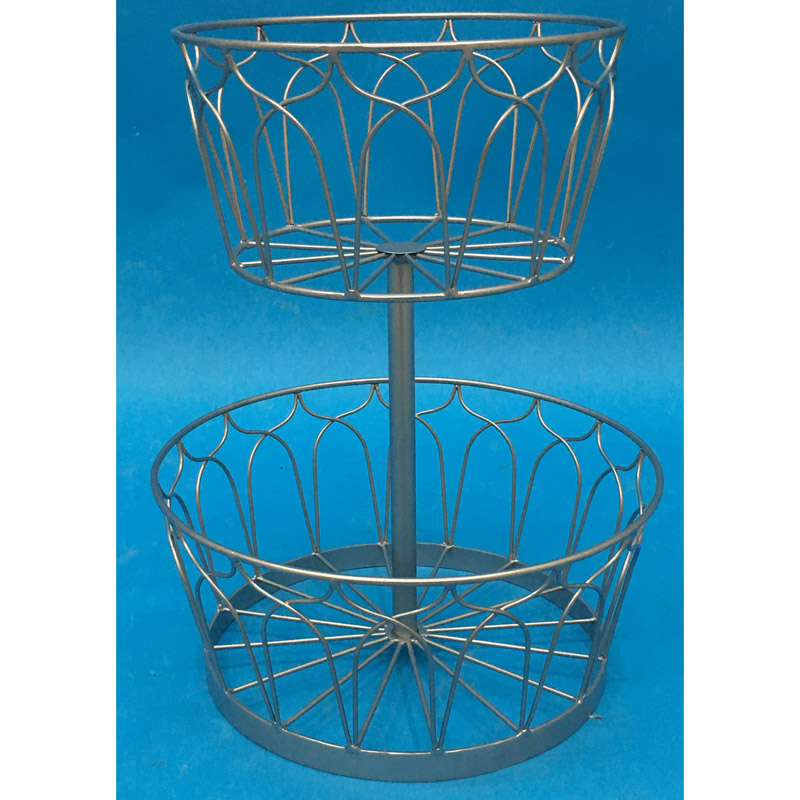 2 tiers silver color round metal fruit basket