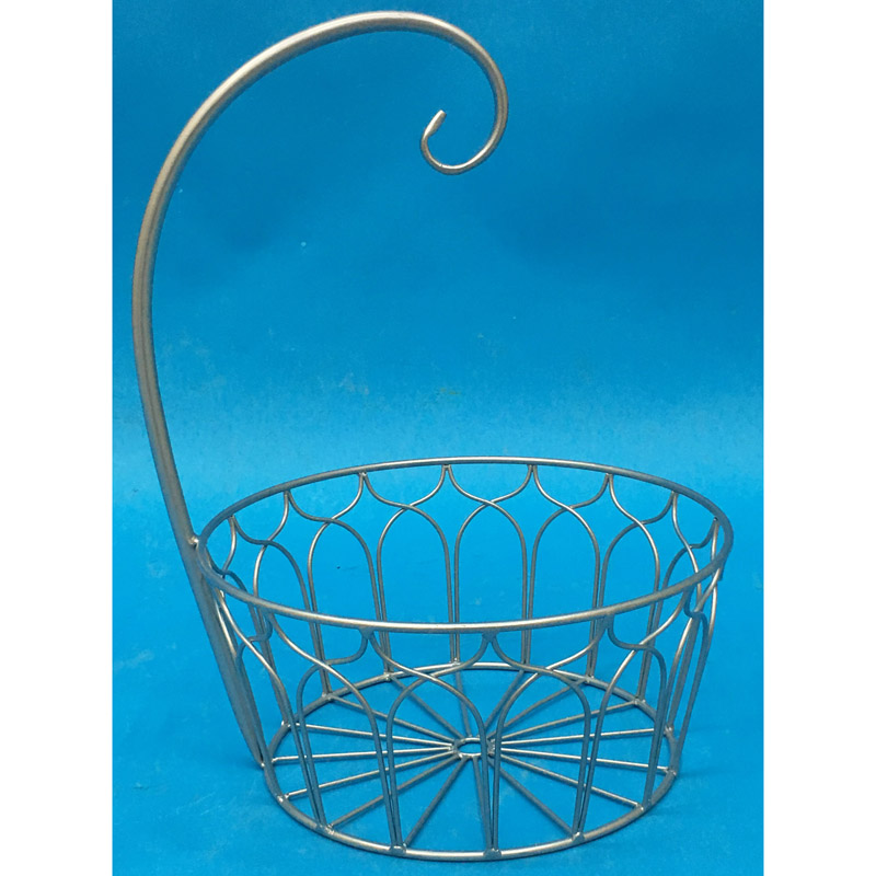 Silver color round metal fruit basket with hanger