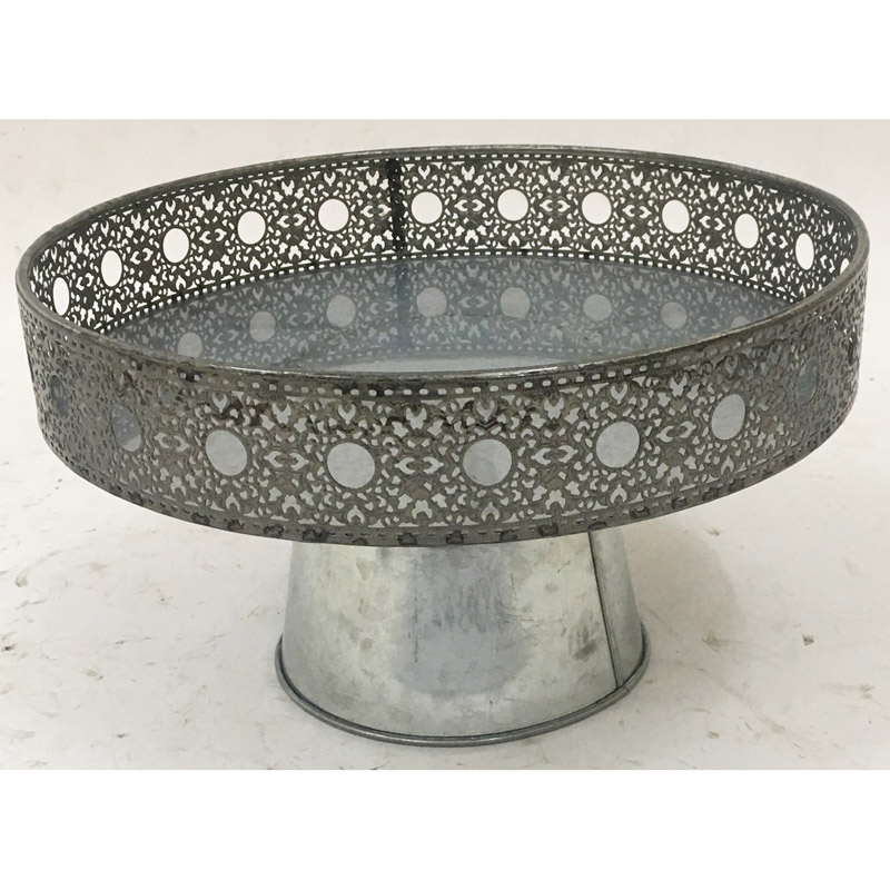 Round galvanized cake stand with laser cutting basket