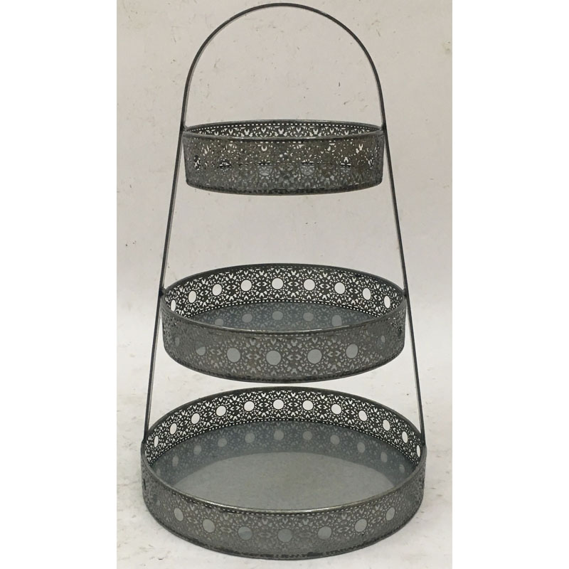 Round galvanized fruit basket with 3 laser cutting baskets & handle