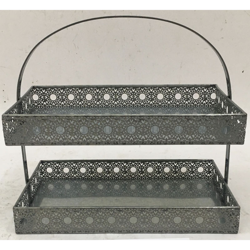Rect galvanized fruit basket with 2 laser cutting baskets & handle