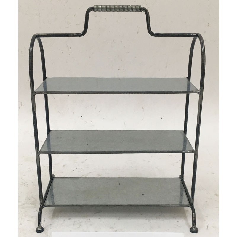 3 tiers rect galvanized metal cake stand with twisted handle