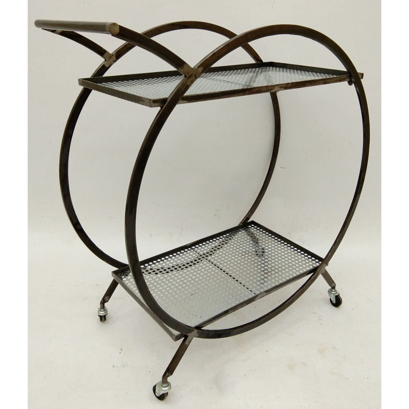 Galvanized metal bar & serving cart with 2 layers and wheels and handles