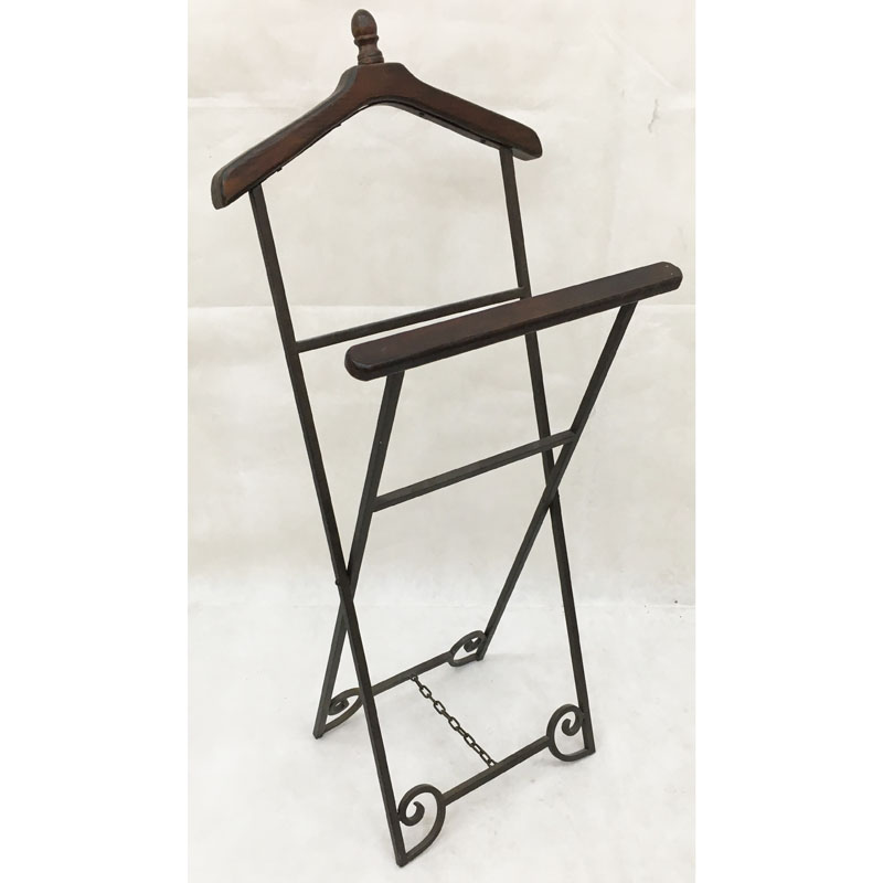 Folding metal coat rack with wood hanger