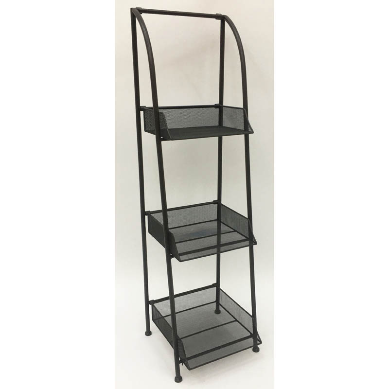 Rusty metal storage shelf with 3 folding grid tiers