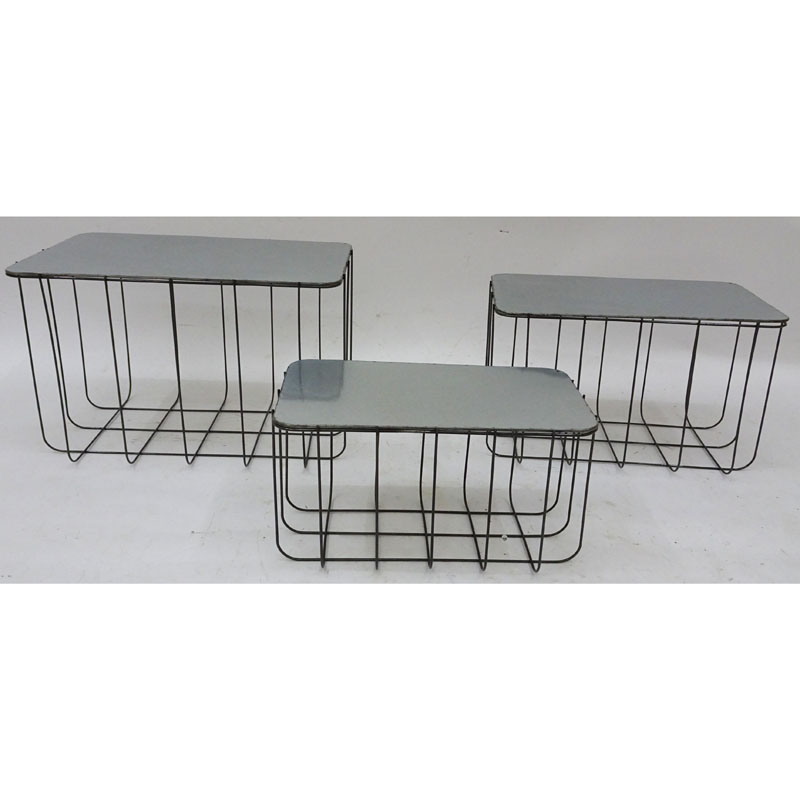 S/3 wire storage baskets with galvanized metal cover