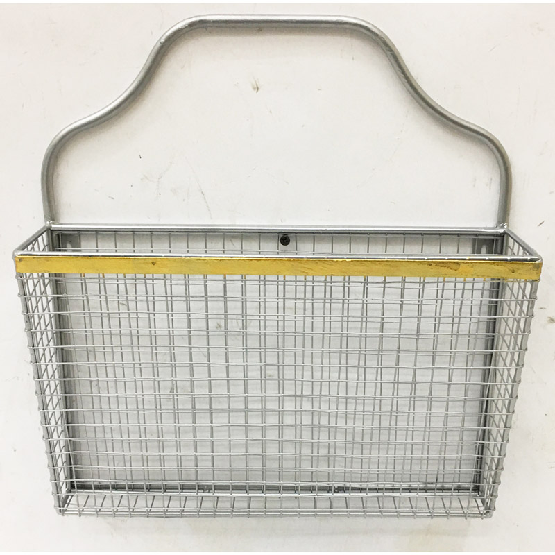 Silver metal wall magazine  rack with 1 basket