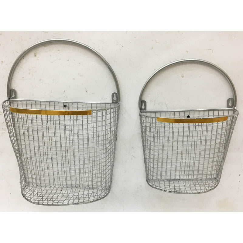 S/2 silver metal wall basket