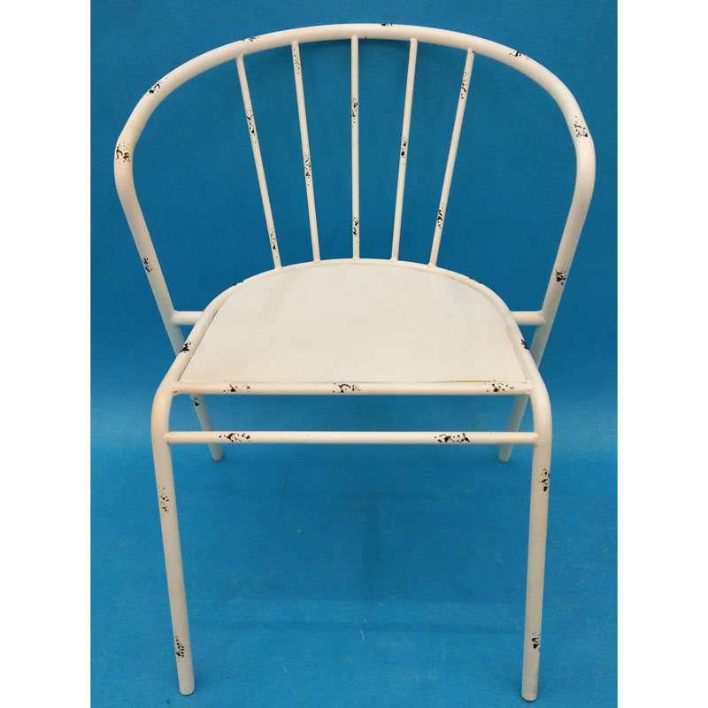 Distressed white color metal garden arm chair/dinning chair