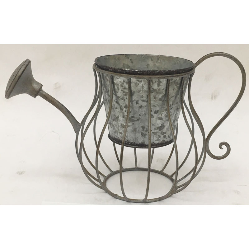 Tile grey color teapot plant holder with 1 galvanized tin containers and shower decor