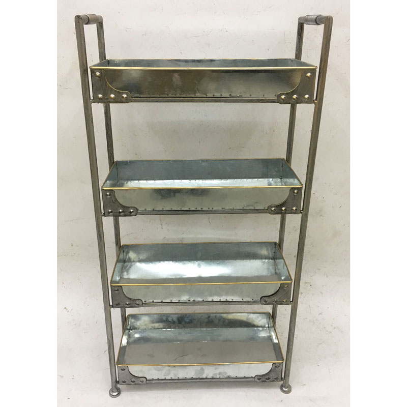 Antique silver gold metal  plant stand/storage rack with 4tiers galvanized baskets