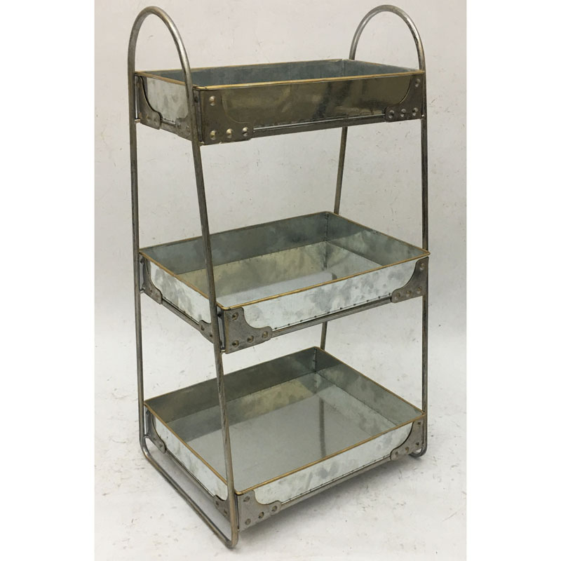 Antique silver gold metal  plant stand/storage rack with 3 tiers galvanized baskets