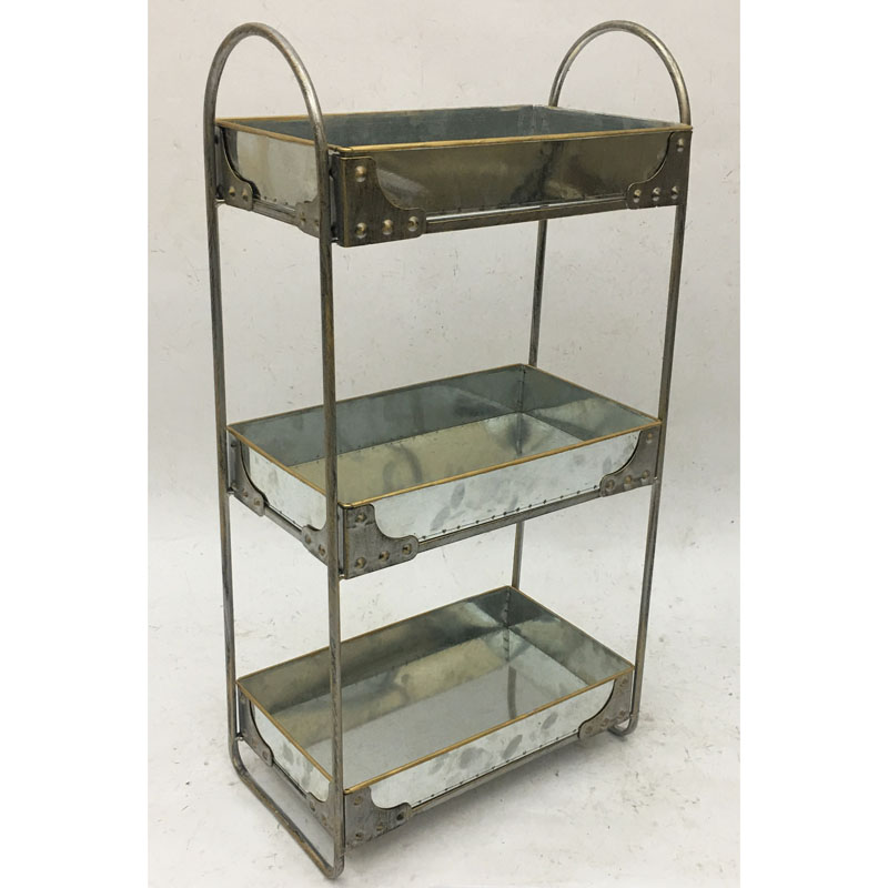 Antique silver gold metal  plant stand/storage rack with 3 tiers galvanized baskets 