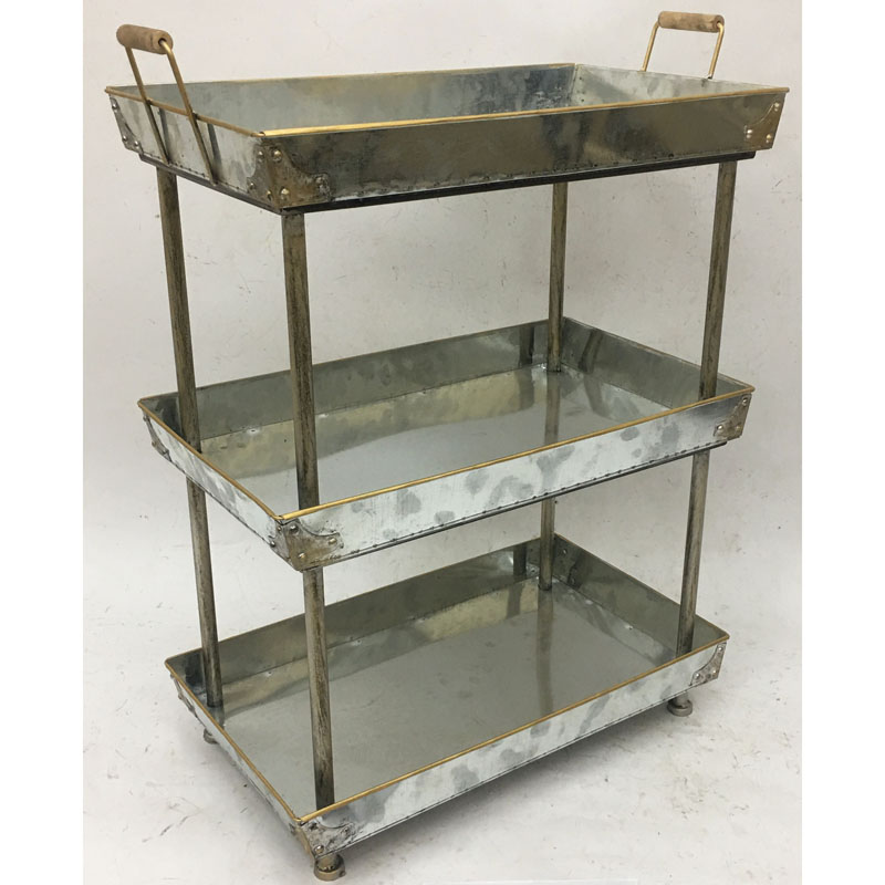 Antique silver gold metal  plant stand/storage rack with 3 tiers galvanized baskets 