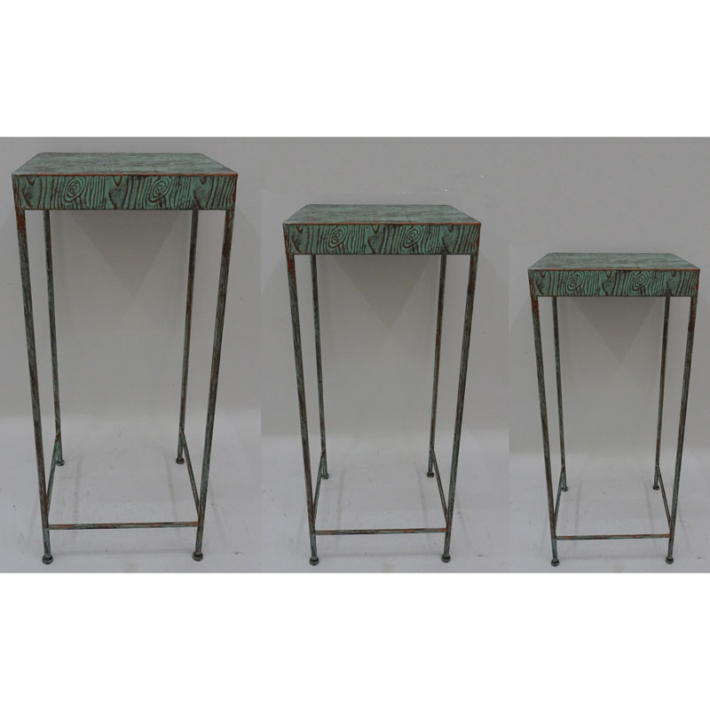 S/3 verdi green square metal plant stand 