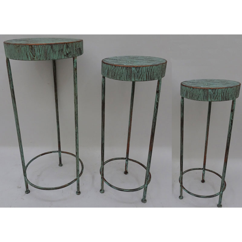 S/3 verdi green round metal plant stand 