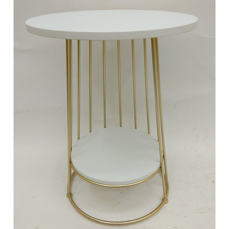 Round Shiny Gold Metal Side Table With Man-made Marble Top