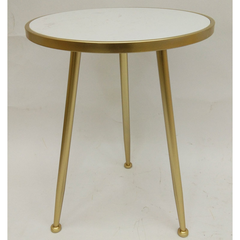 Round Shiny Gold Metal Side Table With White Natural Marble Top