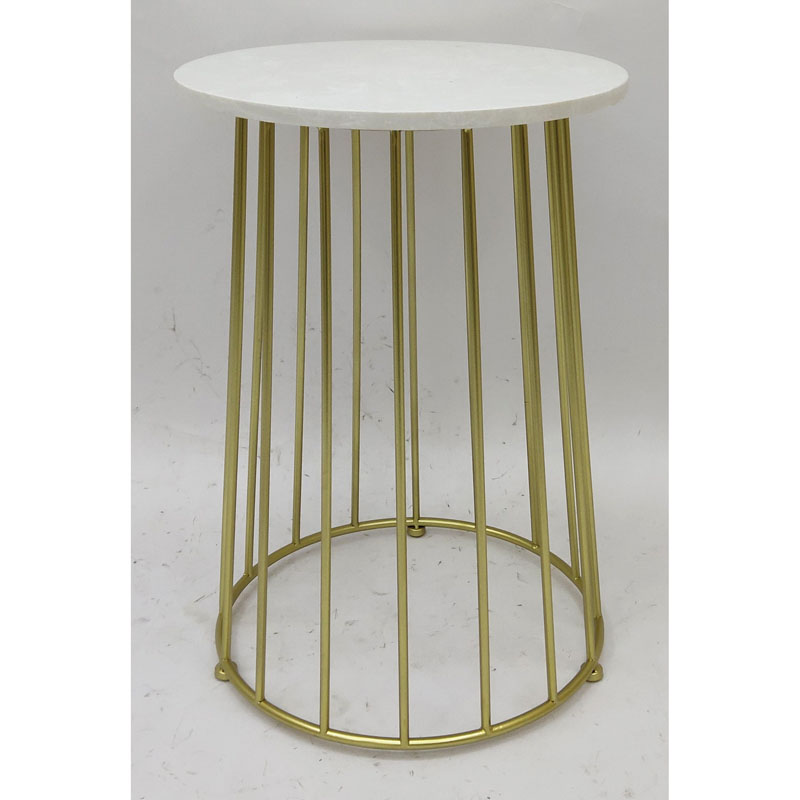 Round Shiny Gold Metal Side Table With Man-made Marble Top