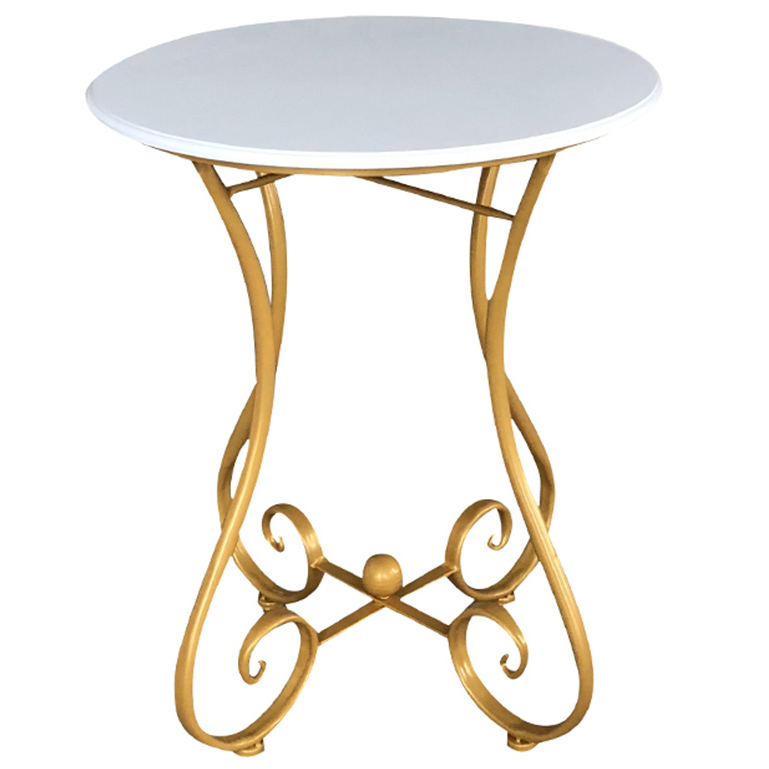 Round Shiny Gold Metal Side Table With Man-made Marble Top 