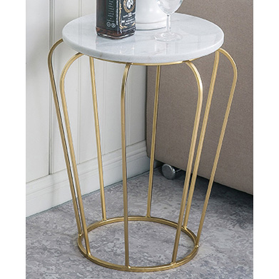 Round Shiny Gold Metal Side Table With Man-made Marble Top