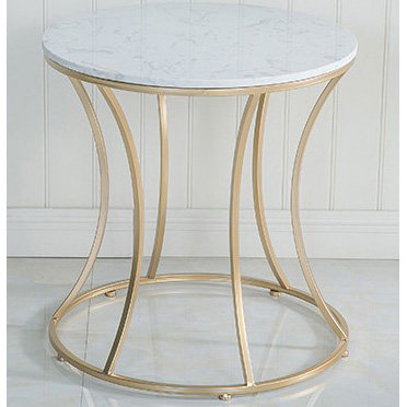 Round Shiny Gold Metal Side Table With Man-made Marble Top