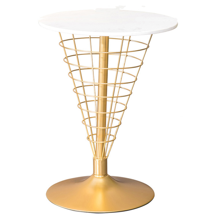 Round Shiny Gold Metal Side Table With Man-made Marble Top