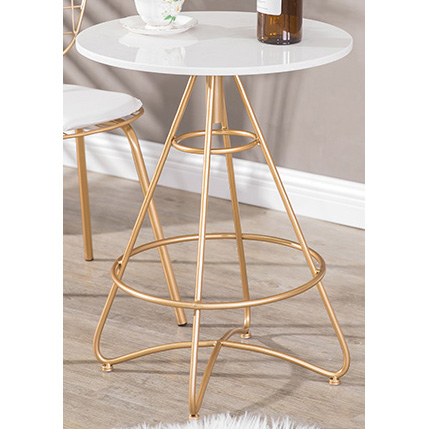 Round Shiny Gold Metal Side Table With Man-made Marble Top