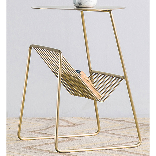 Shiny Gold Metal Side Table with magazine rack