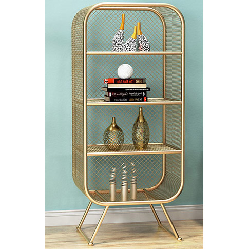 Shiny gold metal 4 tiers book shelf