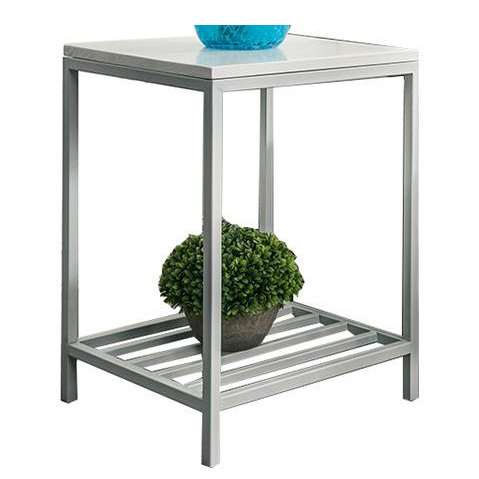 Metal side table with wood top