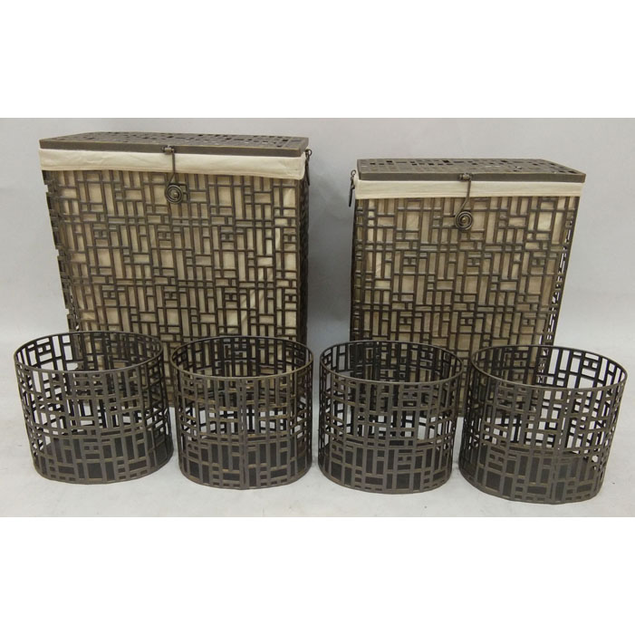 S/2 laser cutting metal hamper with lining plus 4 waste bins