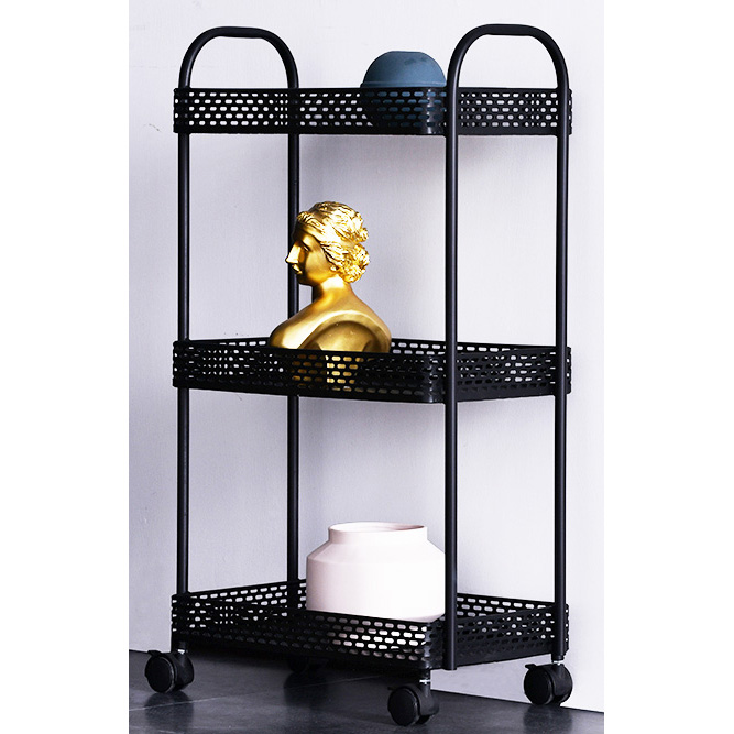 Black 3 tiers rectangular bathroom baskets with wheels