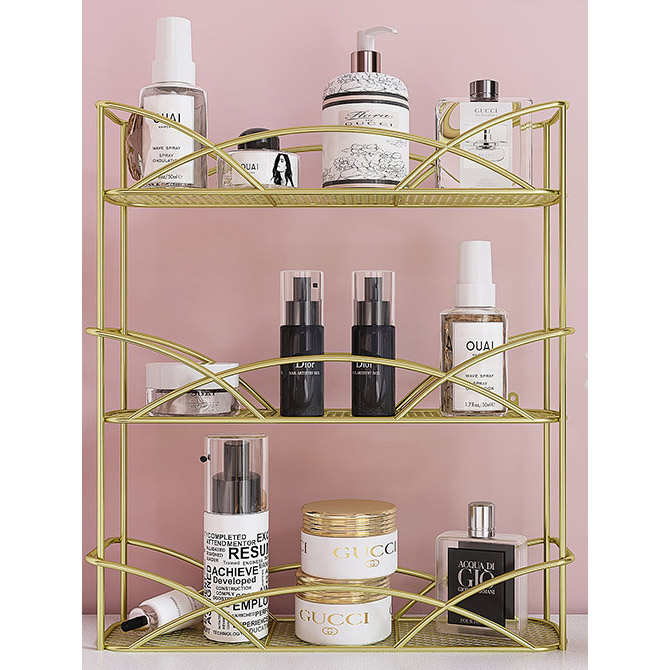 Gold 3 tiers rectangular bathroom rack