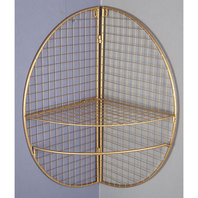 Gold metal grid corner wall shelf